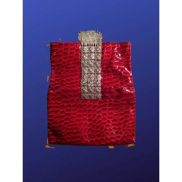 WHITE House Black Market Formal/Evening Bag, Red Reptile/Silver, Medium Size,NWT